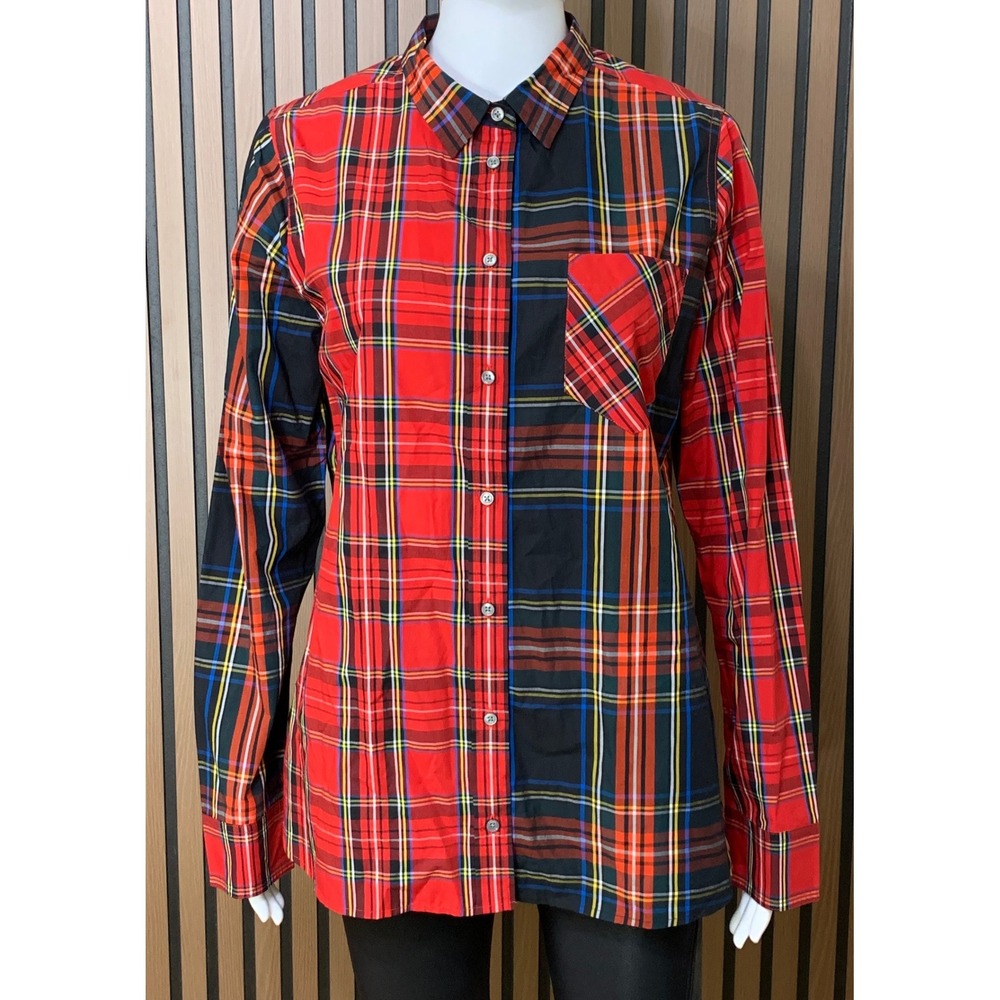 J.Crew Classic Fit Women's Plaid Button Down Shirt Red Navy Cotton 10